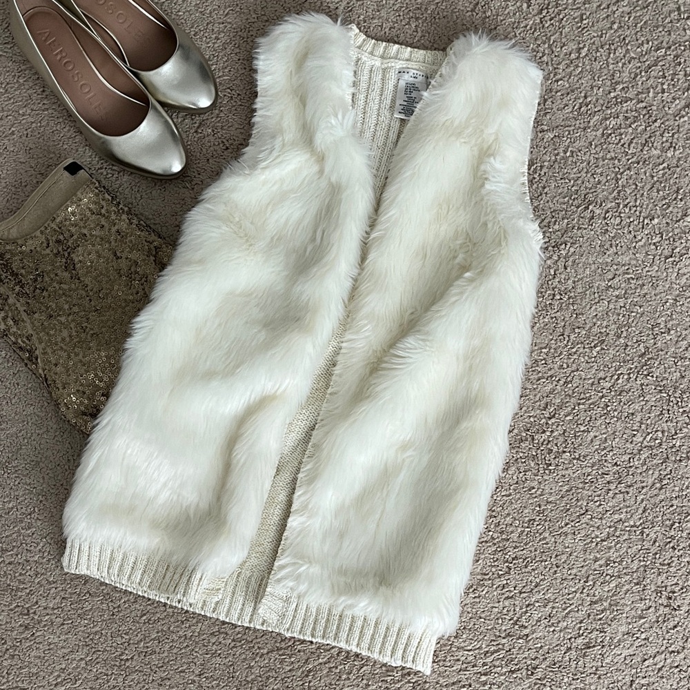 Max Studio Faux Fur Gold Sparkle Vest